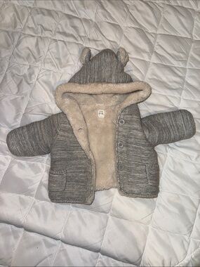 GAP Gray Sherpa-Lined Hooded Baby Coat with Ears